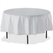 Genuine Joe Plastic Round Tablecovers 84" Diameter - Plastic - White - 6 / Pack