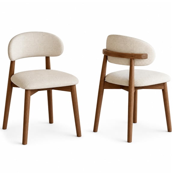 Wooden Dining Chairs Set of 2, Mid Century Modern Side Chairs | Farmhouse Style Fabric Upholstered Dining Room Chairs, Comfortable Kitchen Side Chairs for Dining Room & Kitchen