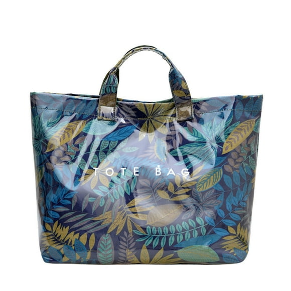 PVC Tote Bag for Women, Waterproof Letters Print Plastic Handbag with Hook & Loop Closure, Large Plaid Gift Bag for Christmas, Shopping, Travel, and Daily Use