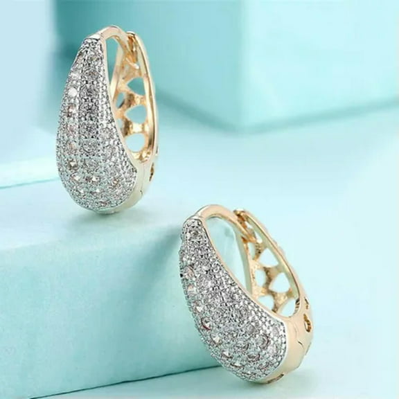 Women 18k Yellow Gold Plated Hoop Earring Gorgeous Cubic Zircon Gift A Pair