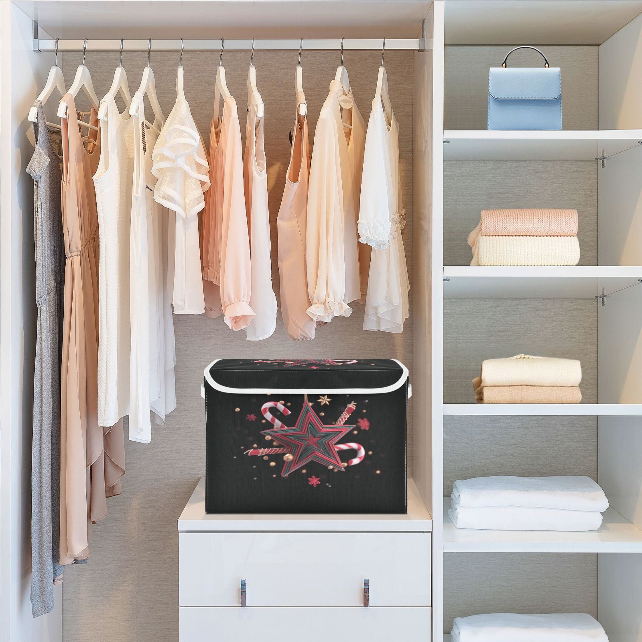 IAUYY 42*32*30cm Storage Bin with Lid Storage Boxes with Handles,300D Oxford Fabric+Hollow Board Applicable to Clothes Storage Office Storage,Black Background Lighting Effect