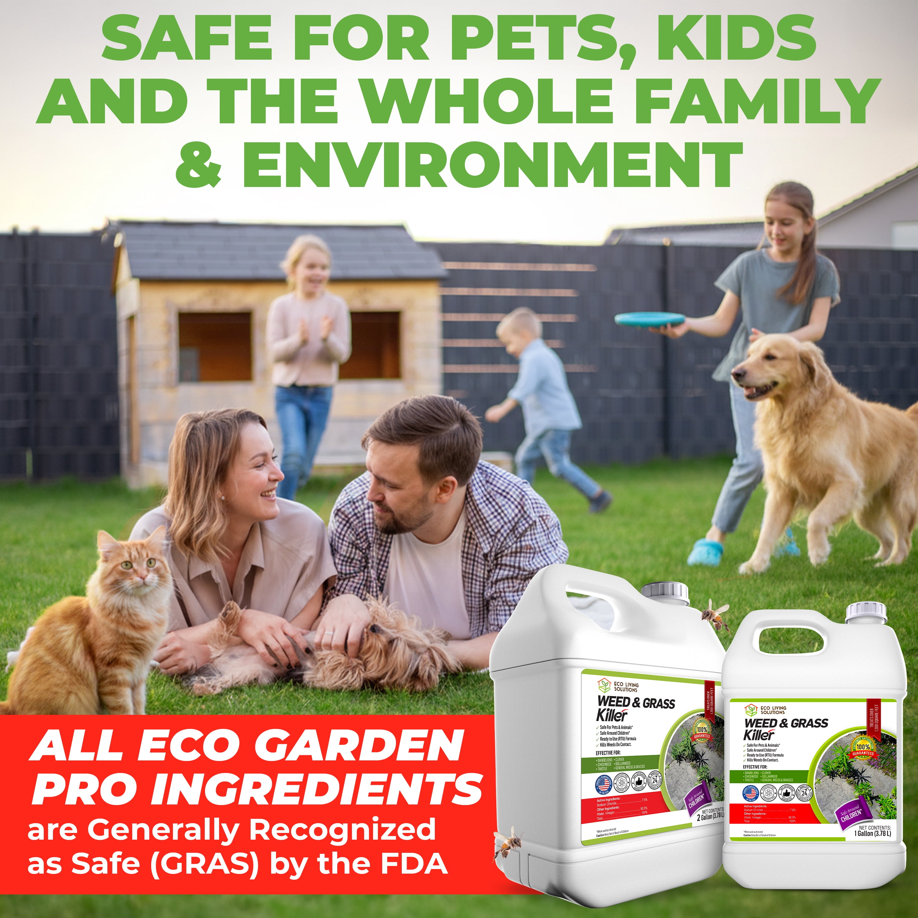 ECO GARDEN PRO - Organic Vinegar Weed Killer | Kid Safe Pet Safe | Clover Killer For Lawns | Moss Killer | Green Grass & Poison Ivy Killer | Spray Ready Glyphosate FREE Herbicide (1 Gallon)