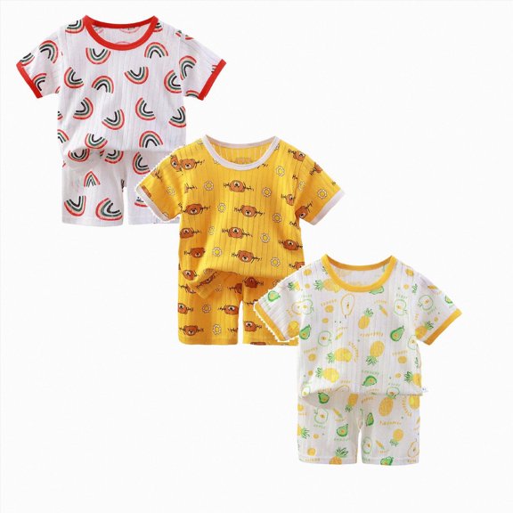 Gerichy Toddler Boy Summer Short Sleeve Crew Neck T-Shirt Shorts 6Pc Outfit Set Casual Soft Dailywear Clothes for Baby Boys 12 18 24 Months 2T 3T 4T Infant Kids