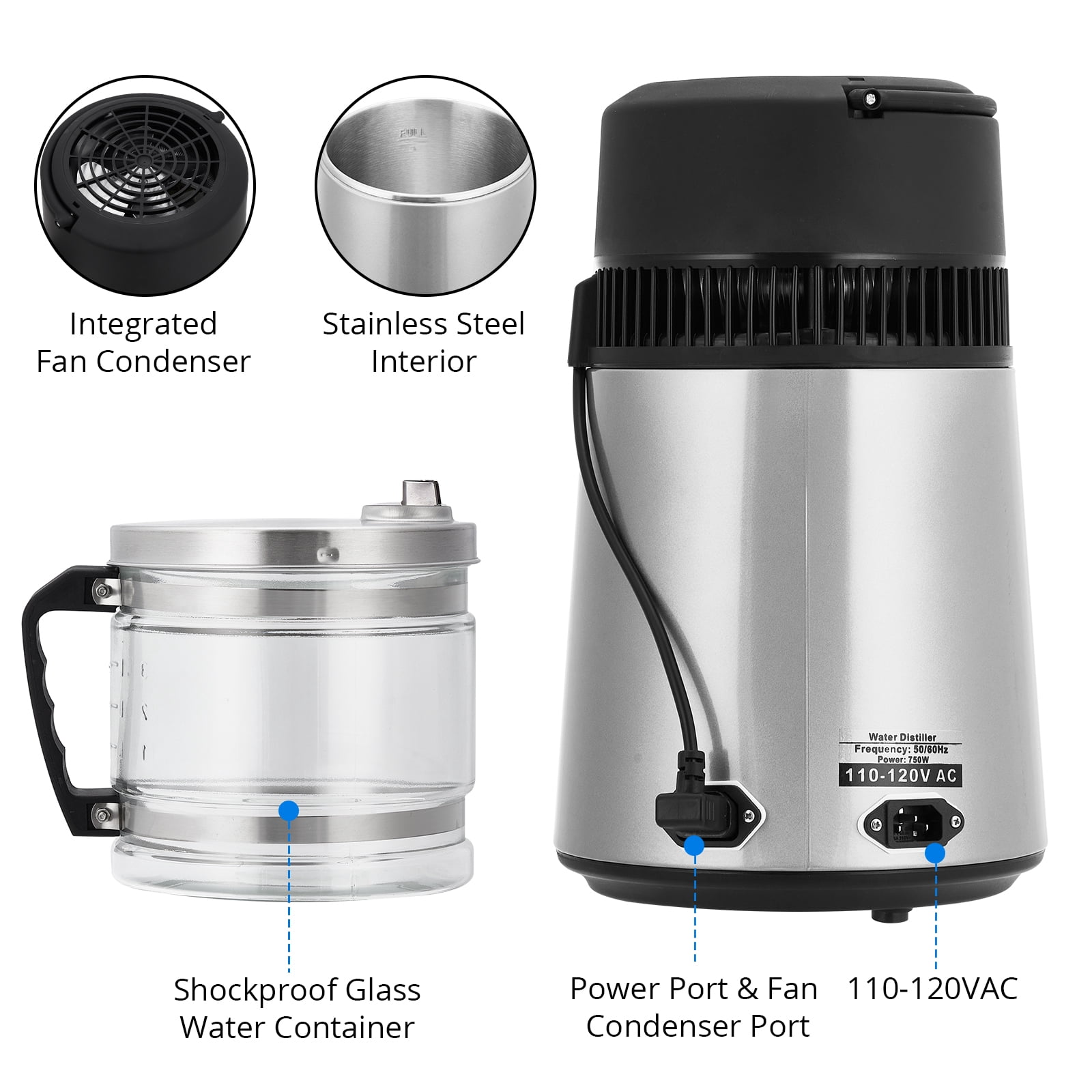 Countertop Water Distiller for Home, 1 Gallon / 4L Stainless Steel Distilled Water Make,  Electric Water Distillers Kit,750W Electric Distilling Machine for Drinking Water