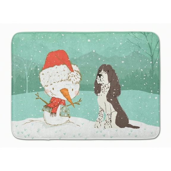 Brown English Springer Spaniel Snowman Christmas Machine Washable Memory Foam Mat
