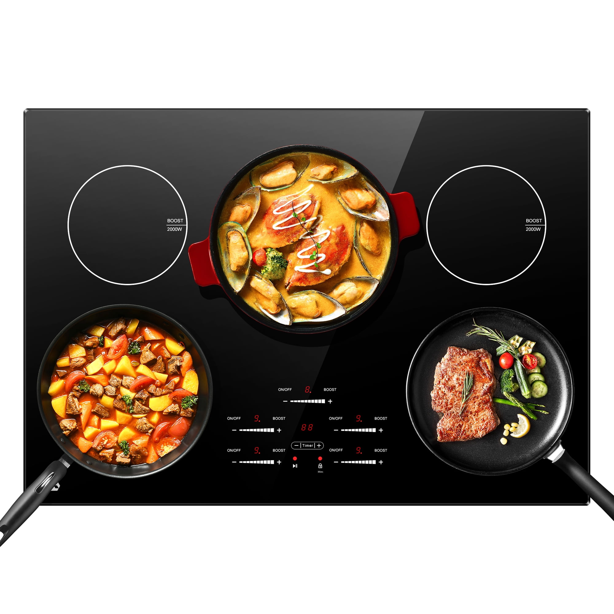 Sunmaki 30-Inch Electric Cooktop, 5-Burner Built-in Ceramic Glass Stove Top with Touch Control, 10600W