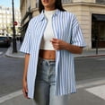 thumbnail image 3 of TKLPEHG Women'S Short Sleeve Tops Comfy Solid Color Top Loose Fit Regular V-Neck Casual Lapel Button Striped Tshirts Clothes (Blue,XL), 3 of 9