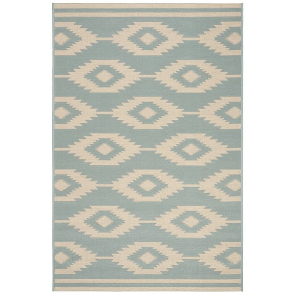 SAFAVIEH Beach House Garret Southwestern Indoor/Outdoor Area Rug Cream/Aqua, 3' x 5'