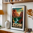 thumbnail image 5 of Zion National Park Poster: A Vintage Canyon Scene - Utah Illustration Travel Poster Vintage Poster Landscape Desert Nature Scenic Autumn Black Framed Wall Art Print 5 x 7 inches, 5 of 8