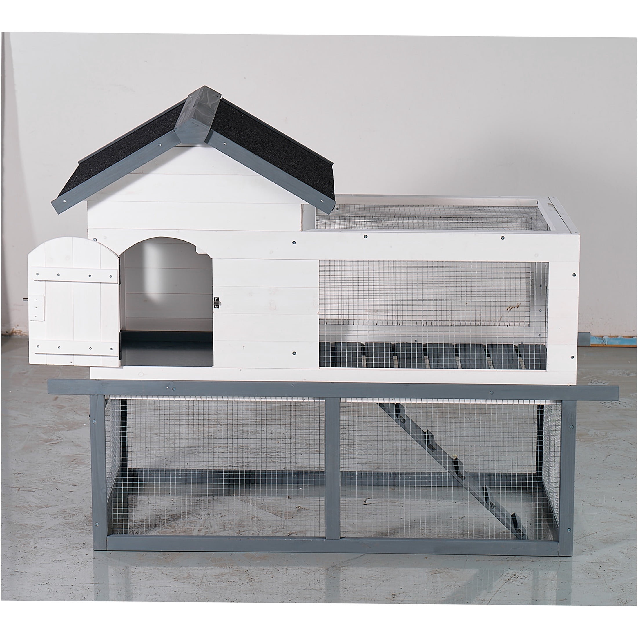 JERFIT 53 Inch Large 2-Story Wooden Chicken Coop Rabbit Hutch with Waterproof Asphalt Roof, Ramp & Pull-Out Tray for Outdoor/Indoor Use