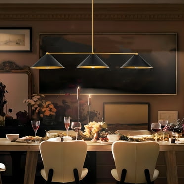 Rennnsan 3-Light Mid-Century Modern Black/White Linear Cone Large Chandelier for Dining Room and Kitchen Island Black