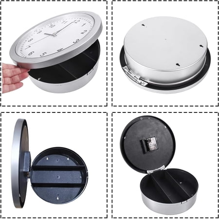 Wall Clock with Hidden Safe, 10 inch Plastic Secret Safe Wall Clock for Living Room Decor, Vintage Decor Clock Diversion Safe with Hidden Compartment, Cool Stuff for Your Room (Silver)