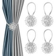 thumbnail image 3 of 4 PCS Silver Magnetic Curtain Tiebacks, Crystal Flower Window Curtain Decorative No Drilling Drapery Holdbacks with High-Elastic Spring Wire for Home Office Decor, 3 of 6