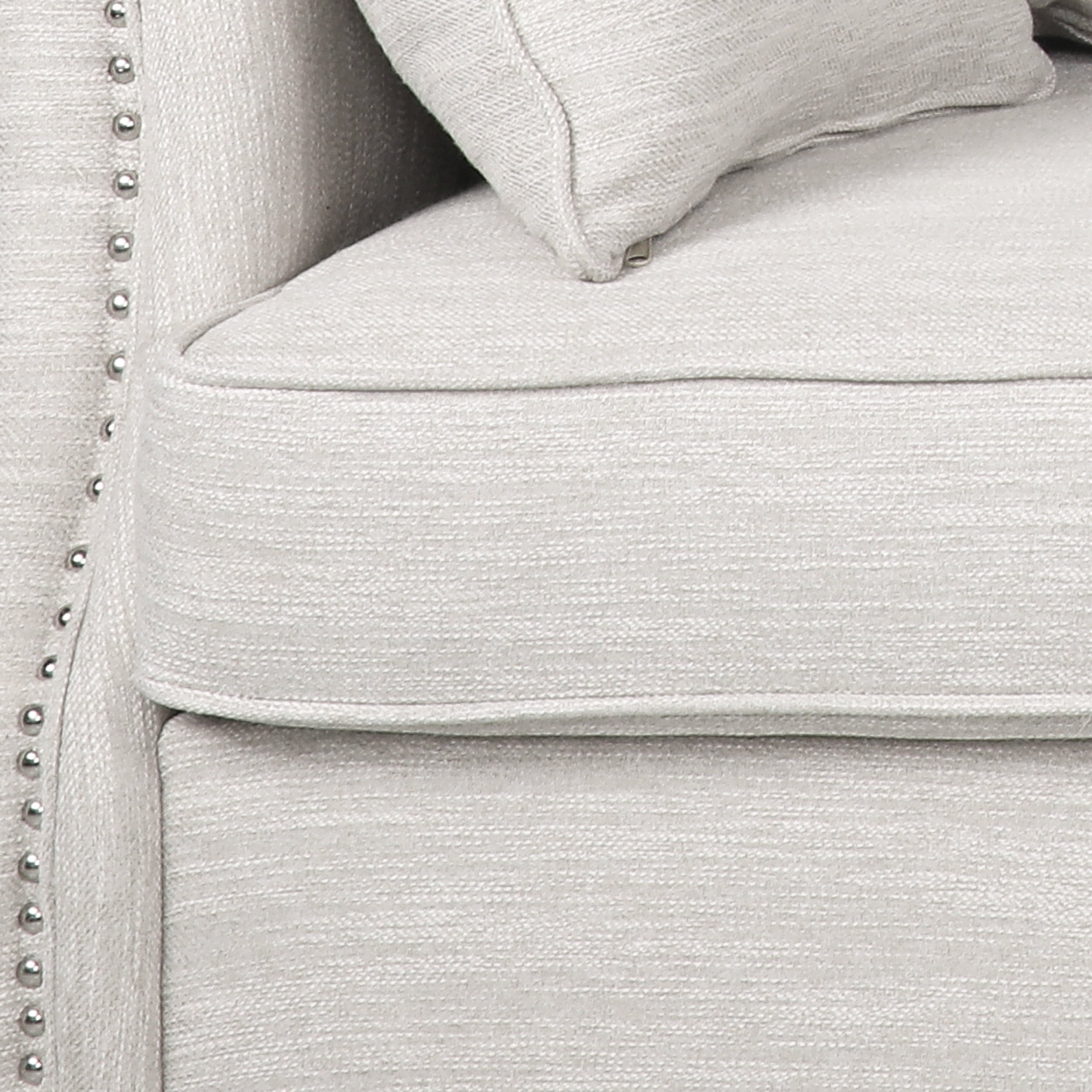 Noble House Viewland Fabric Pillowback 3 Seater Sofa with Nailhead Trim, Beige and Dark Brown