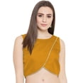 thumbnail image 1 of eloria Women Round Neck Sari Top Blouse Casual Short Sleeve With Triangle Lace, Art Silk Color : Mustrad, SIZE : 40, 1 of 5