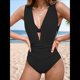 thumbnail image 5 of Traje de Baño de una Pieza con Cintura Alta y Tirantes Anchos para Mujer, Color Negro, Talla M, 5 of 10