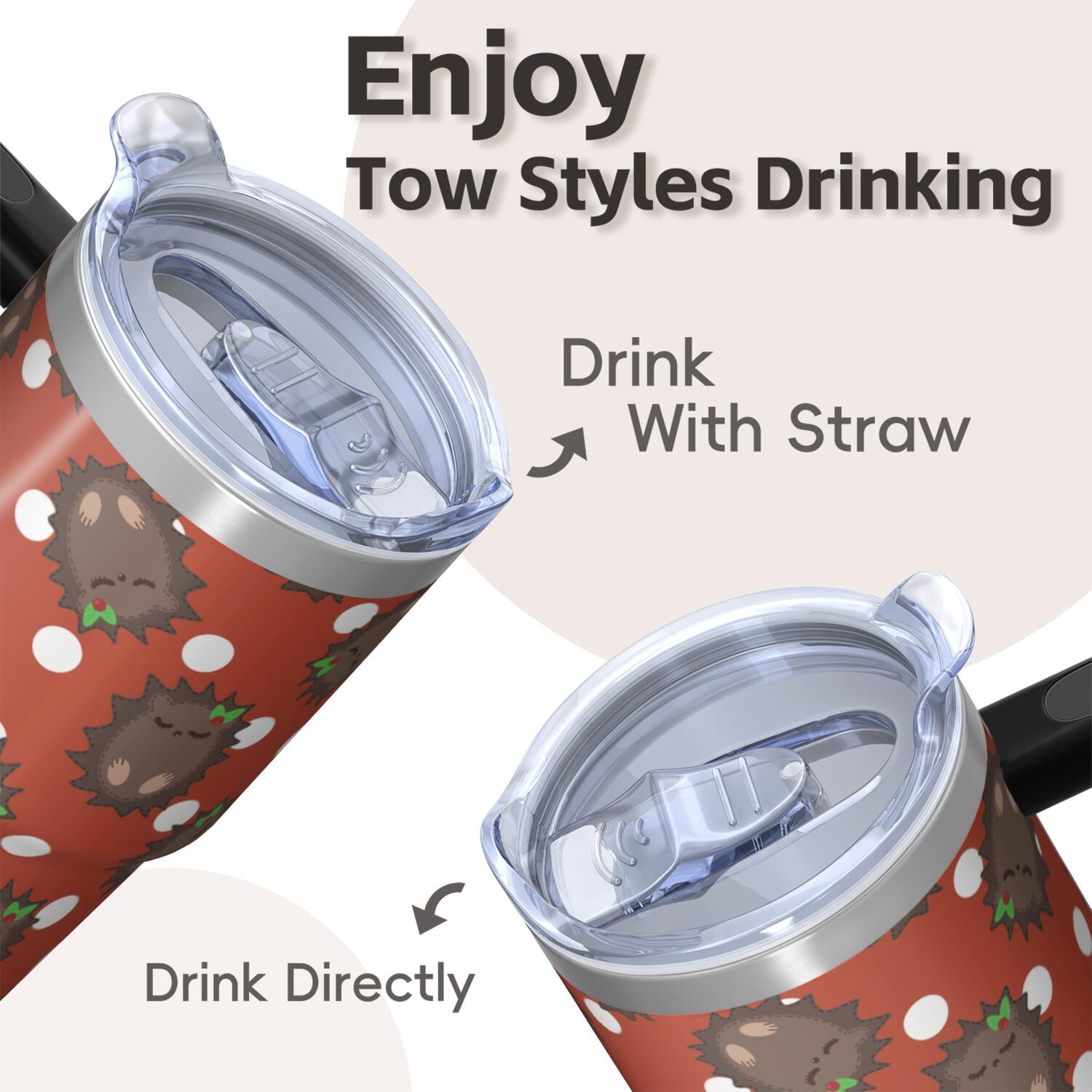 20oz Hedgehog Stainless Steel Tumbler with Handle and Straw Insulated Travel Water Bottle with Lid and Straw Compact Size Fits Backpack Pockets Gift for Women Men on Daily Commute