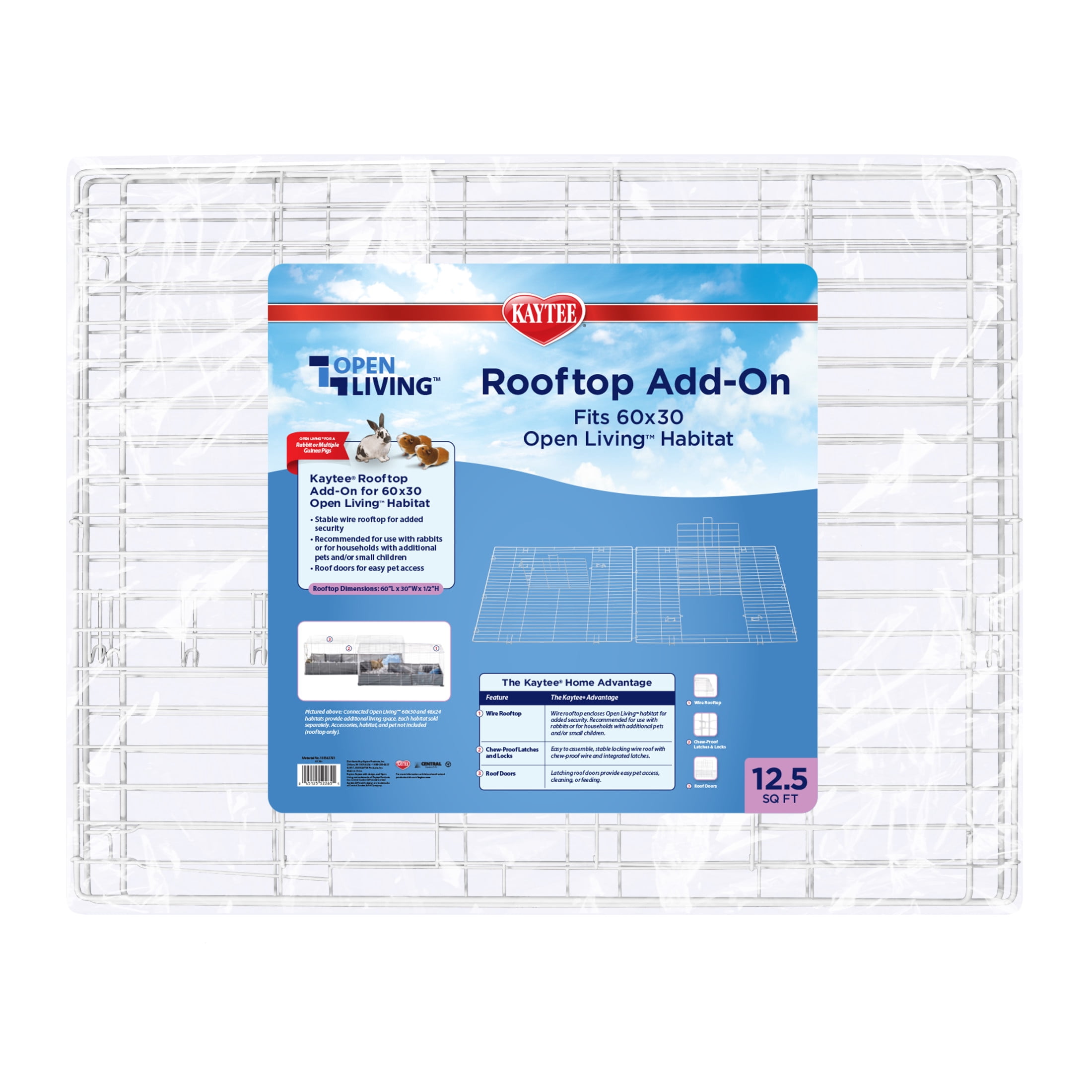 Kaytee Open Living Pet Rabbit or Guinea Pig Habitat Rooftop Add-on, 60" x 30" in