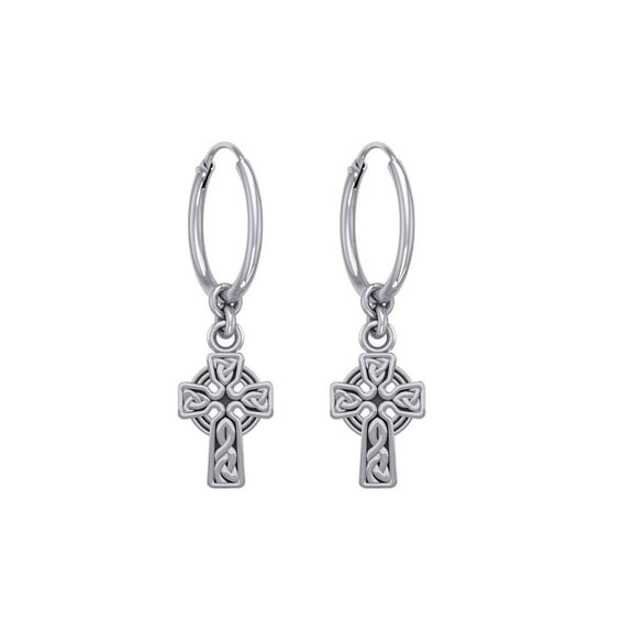 Celtic Cross 925 Sterling Silver Hoop Earrings Fine Religious Faith Jewelry