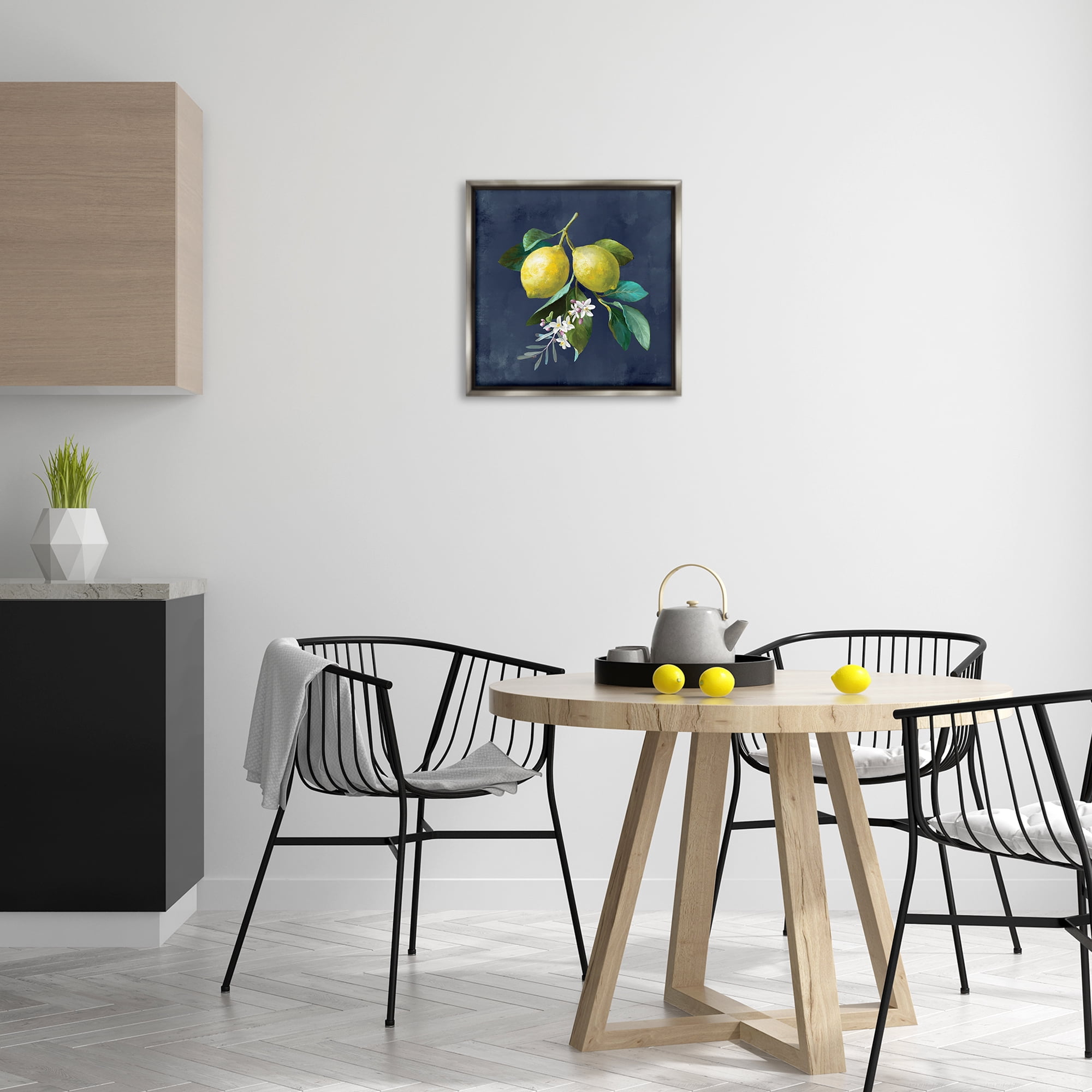 Stupell Industries Lemon Branches on Blue Food & Beverage Painting Gray Floater Framed Canvas Art Print Wall Art, 18 x 18