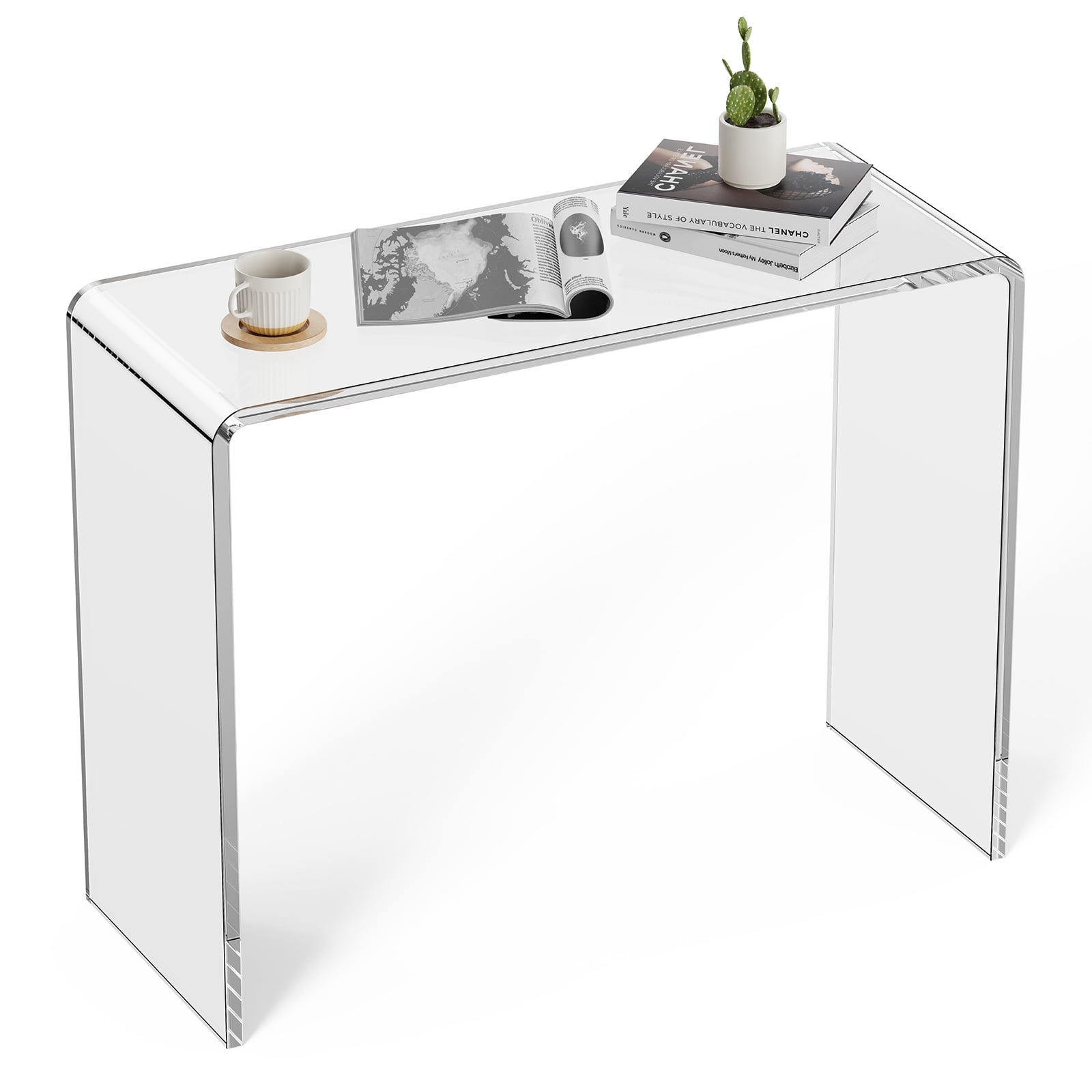 KFFKFF Clear Plexiglass Sofa Table, Transparent Plexiglass Accent Table, Acrylic Side Table with Dimensions 37.95x15x29.13 inch, Suitable for Entryway, Lounge, Dining Area