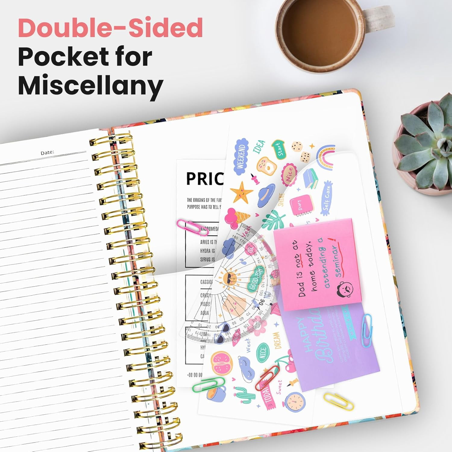 8.5"×11" Pastel Garden Hardcover 5-Subject Spiral Notebook, College Ruled with Dividers & Tabs, 280 Pages for Study & Office