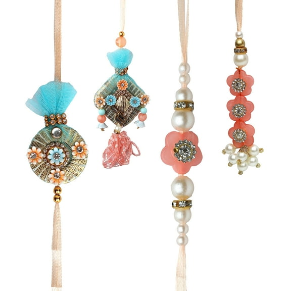 Rakhi Lumba set of 4 Rakhi for Brother and Bhabhi Bhaiya Bhai Rakhi Set of 4 Couple Pair Rakhi Dora Thread gift Pack for Raksha Bandhan gifts Rakhi Bracelet for Veera Brother Sister Festival Rakhi