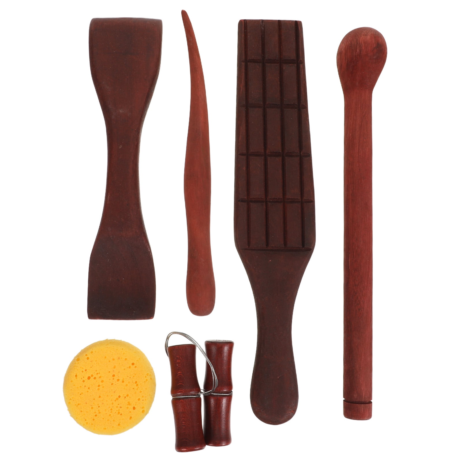 KAKOWELY 6Pcs Pottery Handbuilding Tool Kit with Assorted Color Wooden Sculpting Tools for Clay and Polymer
