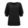 thumbnail image 4 of KBZDBZC Womens Bloses Women's Spring Solid Round Neck Knitted Elegant 3/4 Sleeve Top Women’S Blouses T Shirt for Women Womens Shirts (Black,XXL), 4 of 5