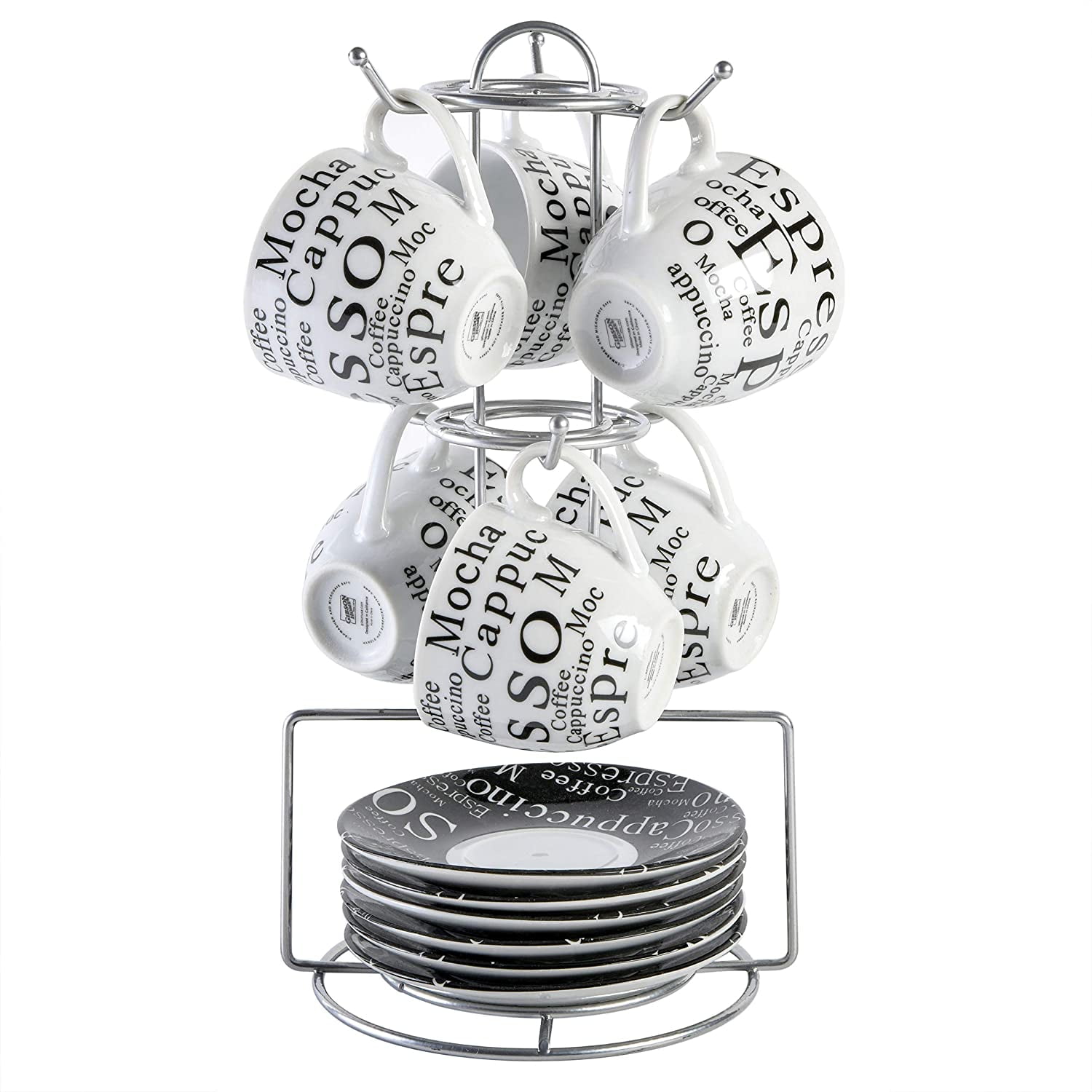 Gibson Home Expressions Espresso Saucer Set, 13PC Cups Stand, White