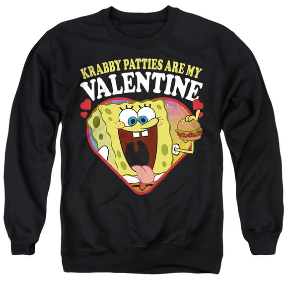 Spongebob Krabby Patties are my Valentine Unisex Adult Crewneck Sweatshirt, Black, 4X-Large
