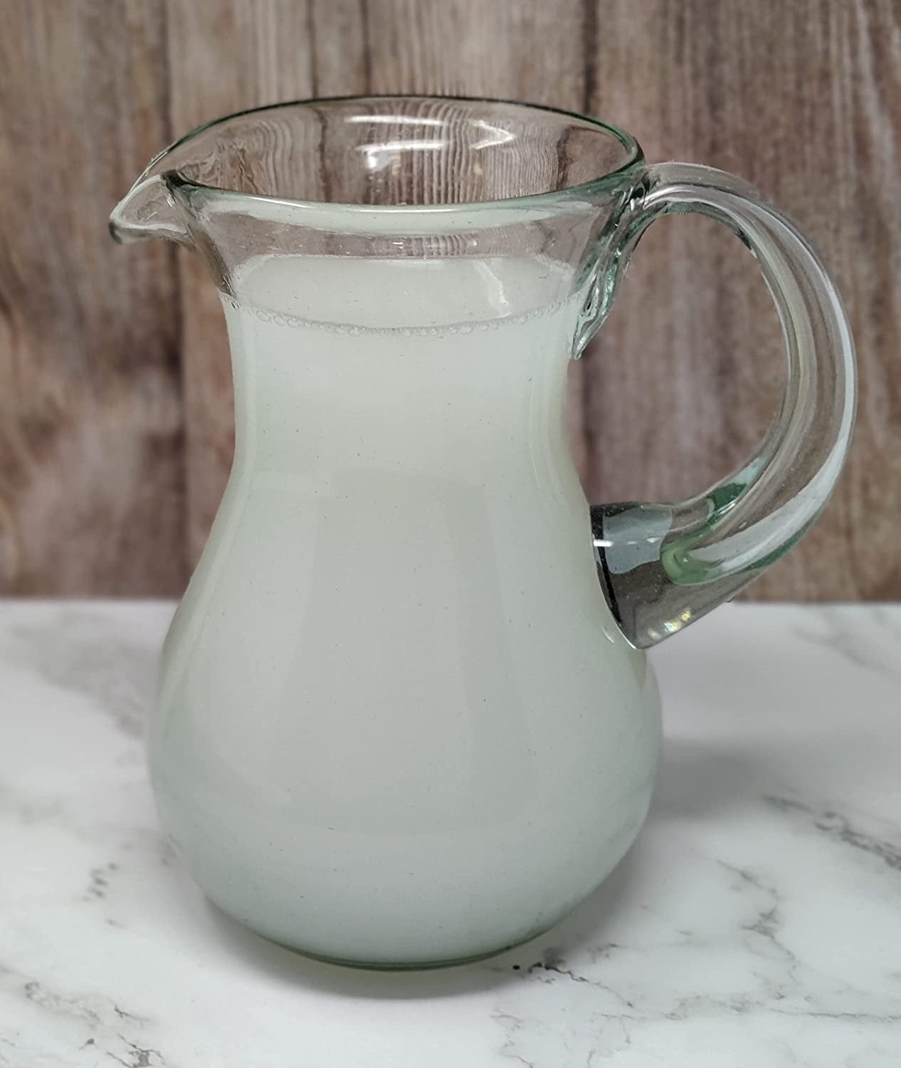 Mexican Hand Blown Glass Pitcher  Natural Clear Design 84 oz
