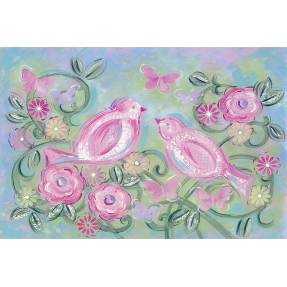 Marmont Hill "Birds in Garden" by Reesa Qualia Painting Print on Wrapped Canvas