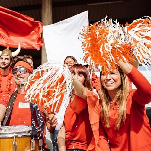 18PCS Cheerleading Pom Poms Plastic Cheerleader Pom Poms for Sports Squads Dancing Party Football Basketball Spirit Sports Stage Performance Celebration (Orange and White)