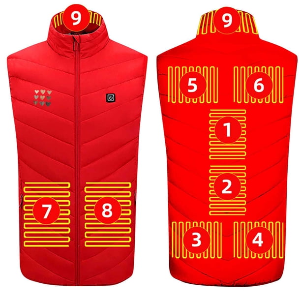 Bloque de Carga Usb, Cremallera Unisex Doble Control 9 Zona Calefacción Chaqueta de Algodón, Caliente Chaqueta de Vestido para Hombre