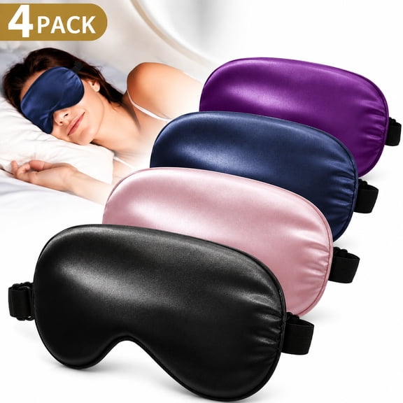 Deally 4 Pack Silk Sleep Mask,100% Blackout, Zero Eye Pressure,Blindfold with Adjustable Strap,Super Soft Travel Eye Covers,Unisex Eye Mask,(Black, Pink, Blue, Purple)