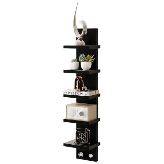 Charcrocsm 5-Tier Wall Mounted Floating Shelf, Black Vertical Display Rack for Collectibles, Figures and Decor, Space-Saving Storage for Living Room, Bedroom or Hallway