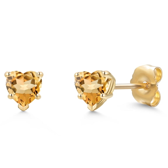 Gem Stone King 14K Yellow Gold Yellow Citrine Stick Earrings for Women | 0.92 Cttw | Gemstone November Birthstone | Heart Shape 5MM