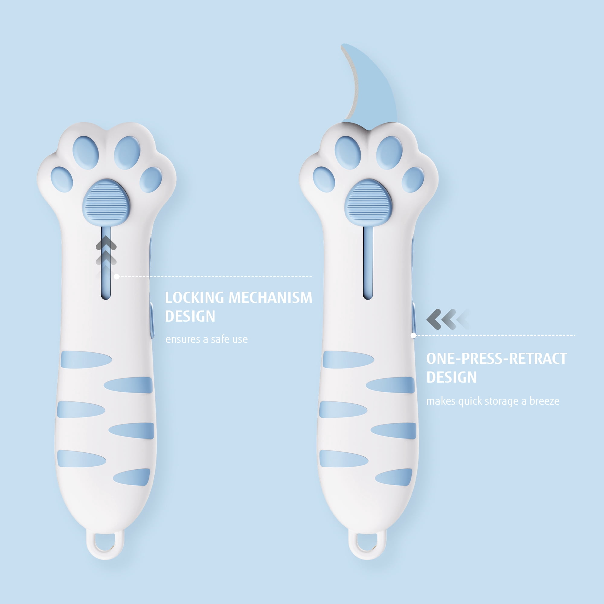 Meowkit Blue Cat Paw Utility Knife, Retractable Box Cutter for Crafts, Gift-Worthy Stationery Tool