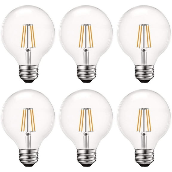 Luxrite G25 Edison Dimmable LED Globe Light Bulbs 5W=60W 2700K Warm White, 550 Lumens, E26, 6-Pack