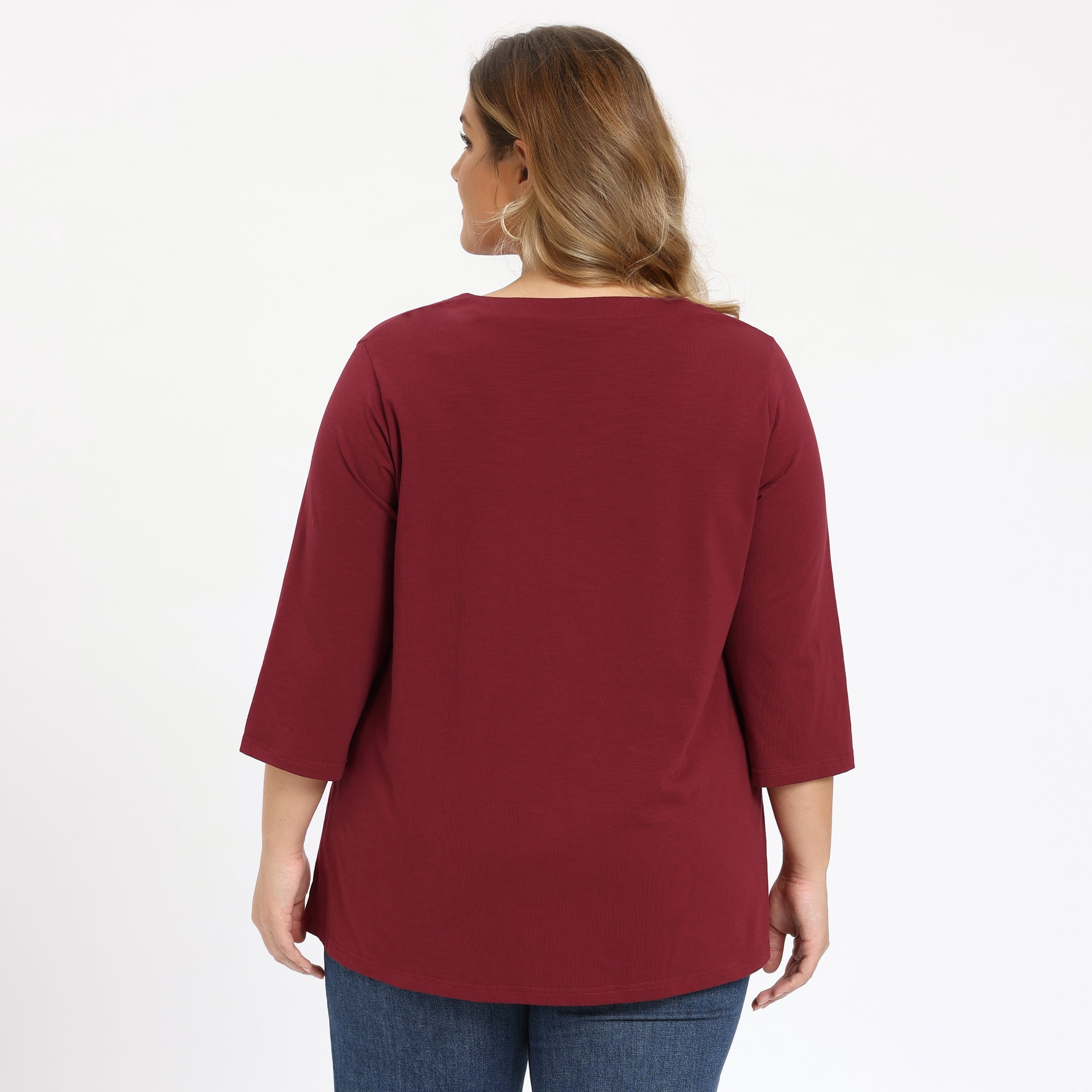 DARING DIVA Women's Plus Pleated Button Front Shirts 3/4 Sleeve Blouses 3X Burgundy