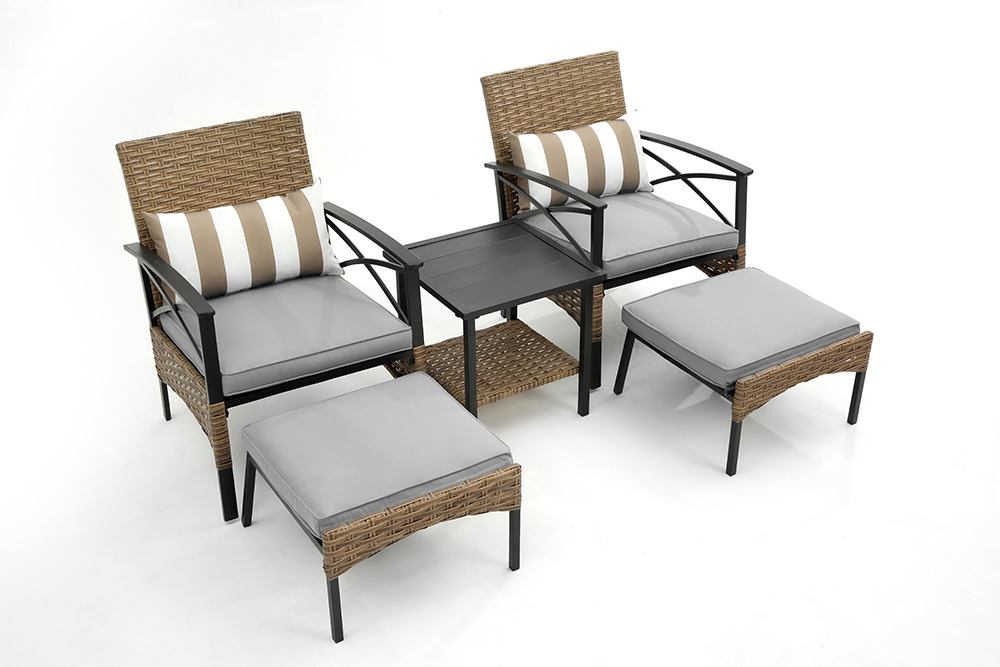 Wicker Patio Bistro Set, 5 Piece Outdoor Lounge Chair Chat Conversation Set with 2 Cushioned Chairs, 2 Ottomans, Wicker Table, PE Wicker Rattan Patio Furniture Set for Backyard, Porch, Garden, LLL312 - image 1 of 9