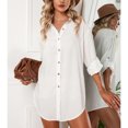 thumbnail image 3 of Vestido De Camisa Con Solapa Para Mujer, Camisa De Longitud Media Para Mujer, Dobladillo Irregular Elegante, Lavable A Máquina, Agradable A La Piel Para Ir De Compras ANGGREK Blanco XL, 3 of 8