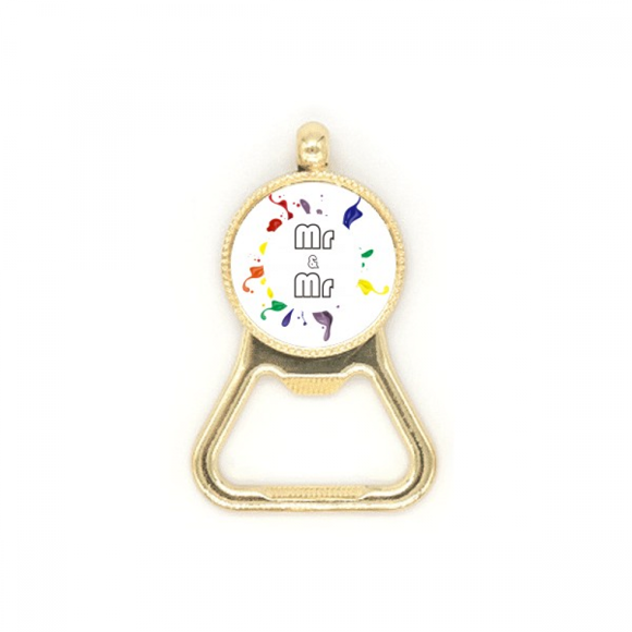 Porte-clés en Acier Inoxydable Drapeau Arc-en-Ciel LGBT Mr & Mr Ouvre-Bouteille de Bière
