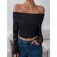 thumbnail image 4 of Camiseta de Larga con Hombros Descubiertos y Ribete de Encaje para Mujer, Estilo Y2K, con Doble Forro y Tendencia Negro L, 4 of 6