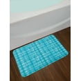 thumbnail image 2 of Abstract Bath Mat, Marine Style Hand Drawn Brush Streaks Monochrome Checkered Inspired, Plush Bathroom Decor Mat with Non Slip Backing, 29.5" X 17.5", Sea Blue Aqua Pale Teal, by Ambesonne, 2 of 2