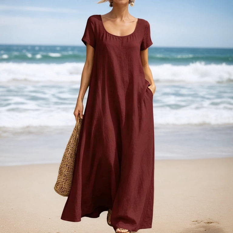 Casual Summer Dress for Everyday Wear Lightweight Loose Fit Short Sleeves Solid Color Style Women’s Casual Dress Female Everyday Attire Black 3XL