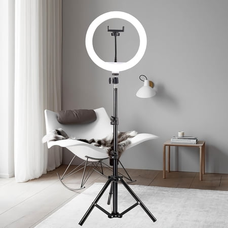10-Inch LED Selfie Ring Light with Tripod & Phone Holder Adjustable 3-Color USB Powered for Live Streaming Photography Makeup Videos Compatible with Mobile Phones