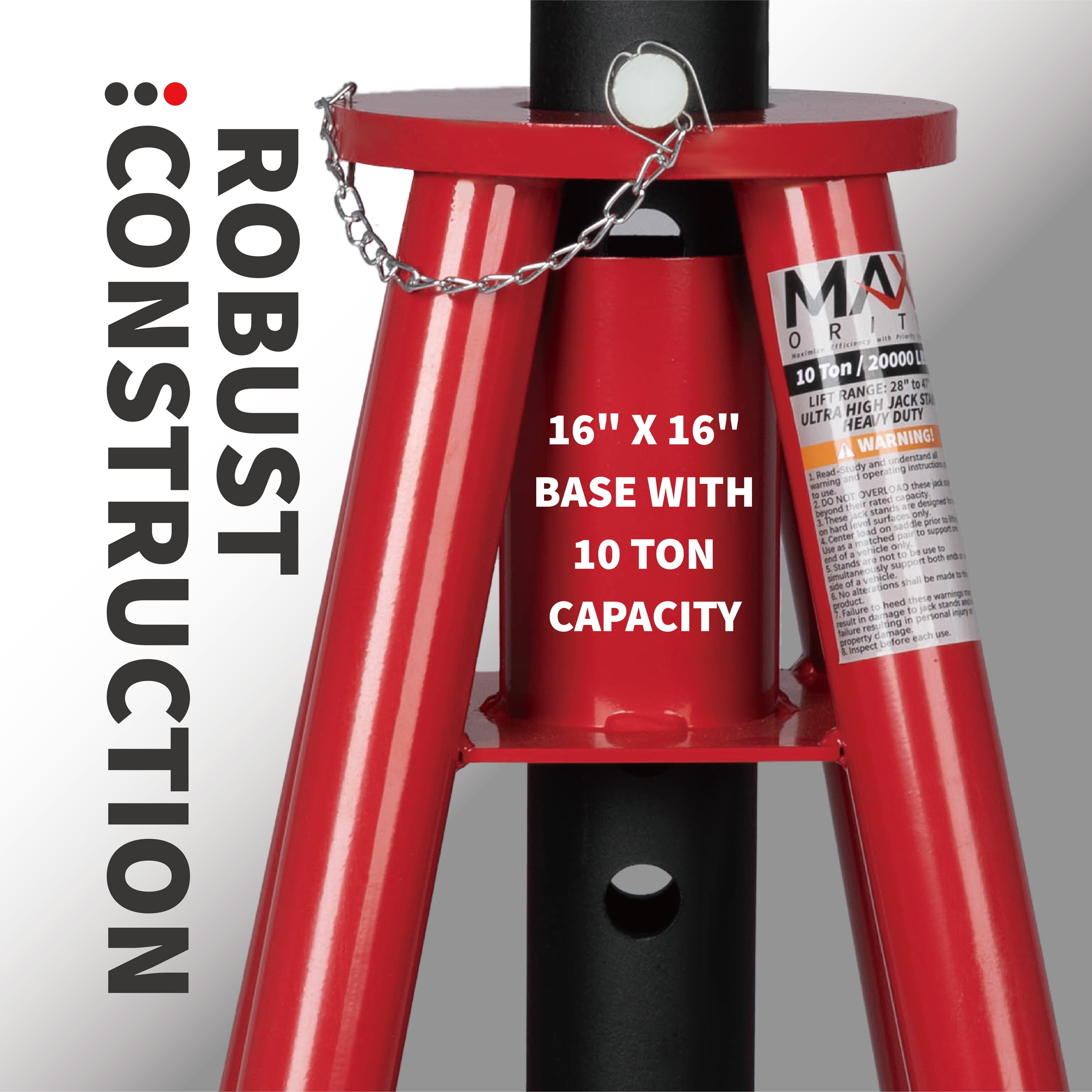 Jack Stand High Profile Pin Type Adjustable 10 Ton 20,000 lbs Heavy-Duty Capacity 1 Pair