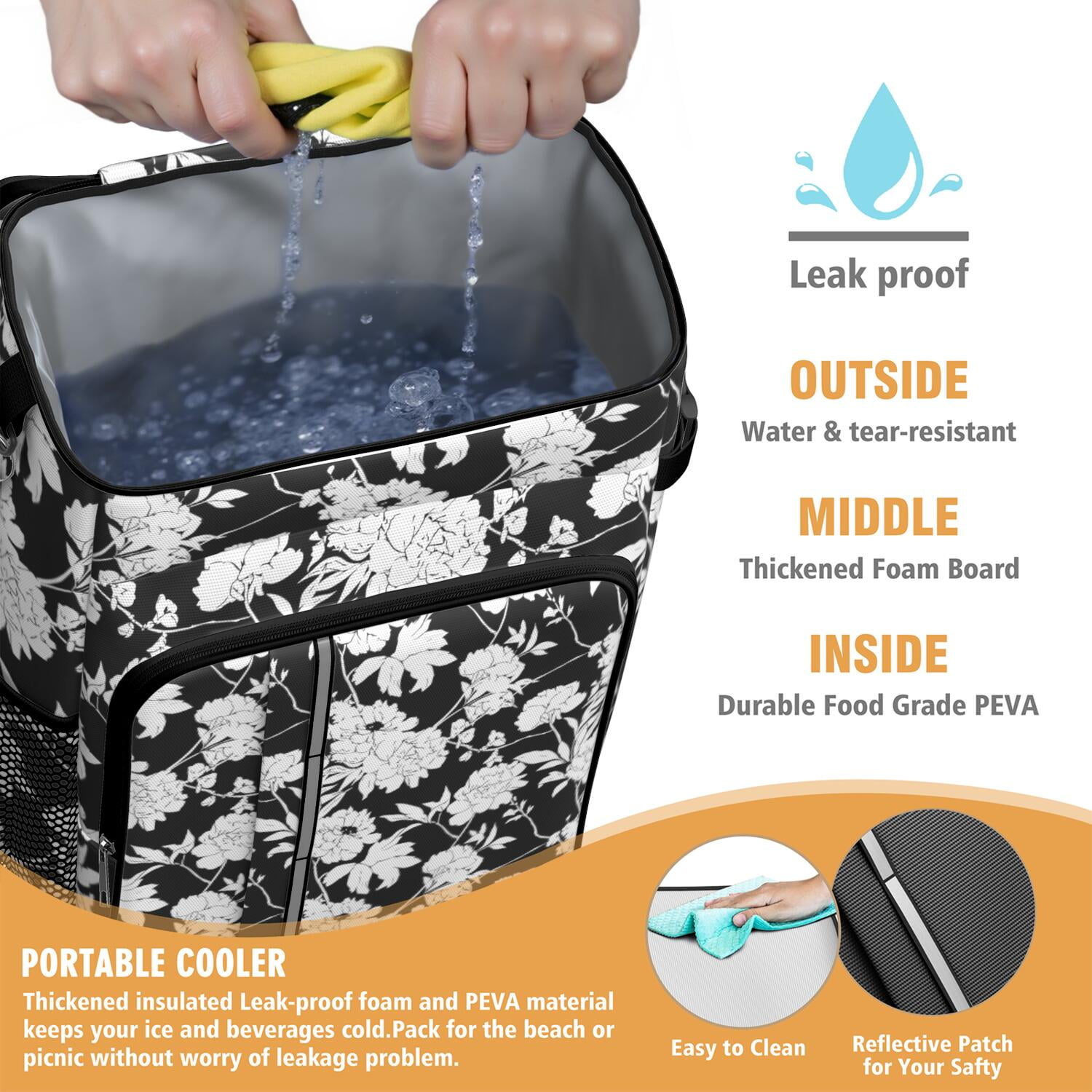 Travel Cooler Bag - Pioneer Flower Floral Print Pattern Camping Beer Cooler Backpack with Bottle Opener- Waterproof Insulated Picnic Backpacks - Cooler Bag for Beach